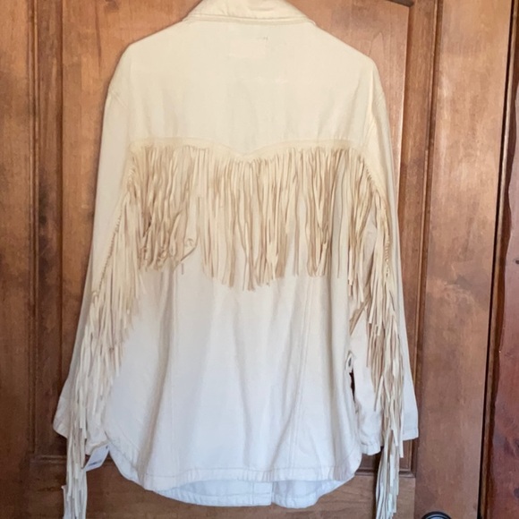 Free People Fringe Out Denim Jacket.  Ecru.  Size L. NWT - Picture 4 of 7